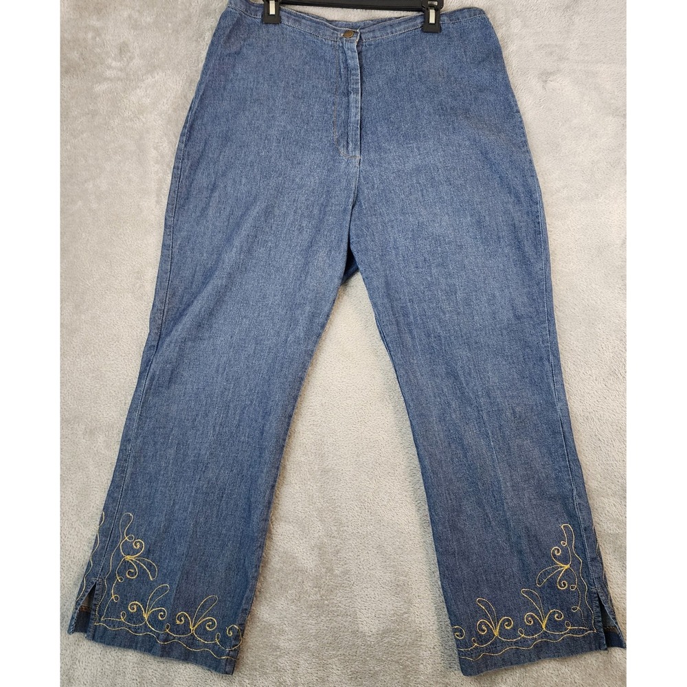 MetroStyle 2 Piece Set Womens Size 16 Top Pants Blue Denim Floral 90s Vintage - Picture 3 of 12